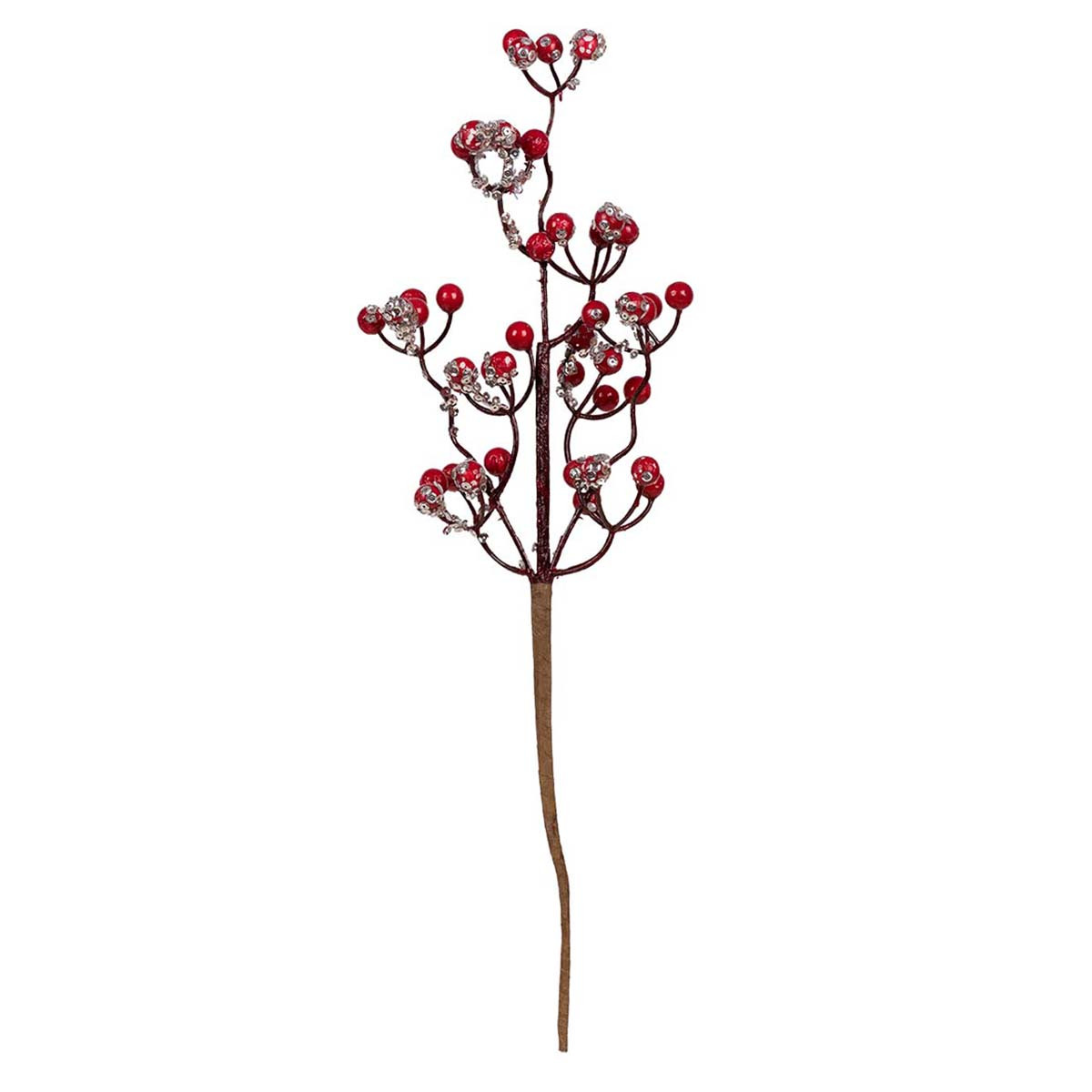 Гілка декоративна Yes! Fun з червоними ягодами, 45 см, паєтки, срібло, фото 1