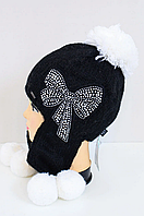 Стильная женская зимняя вязанная шапка-ушанка Boronia Kamea черный с белым