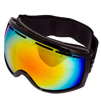 Очки горнолыжные для лыж и сноуборда SPOSUNE HX001 антифрог, двойные линзы зеркальные желтые