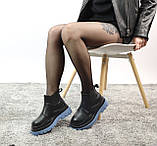 Ботинки жіночі демісезонні шкіряні Bot*e*a Vene*a "Черні з блакитною підошвою" р. 36-39, фото 7