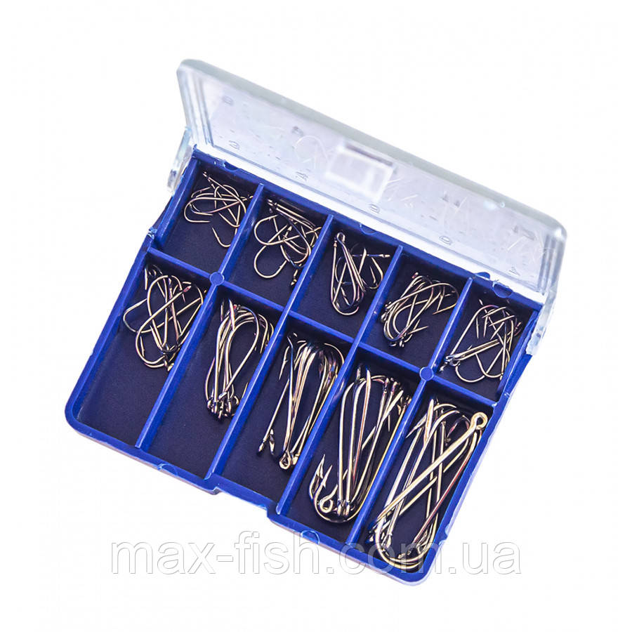 Гачки рибальські чорні, набір - 50 штук (розміри 3,4,5,6,7,8,9,10,11,12 по 5 шт. кожного), фото 1