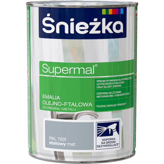 Емаль олійно-фталева Sniezka SUPERMAL СТАЛЕВИЙ матова 0,8л RAL7001
