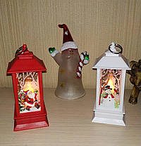 Декоративний ліхтар новорічний Білий зі свічкою і підсвічуванням Ліхтарик на батарейках підвісний, фото 2