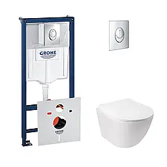 Набір інсталяція 4 в 1 Grohe Rapid SL 38721001 + унітаз з сидінням Qtap Jay QT07335176W