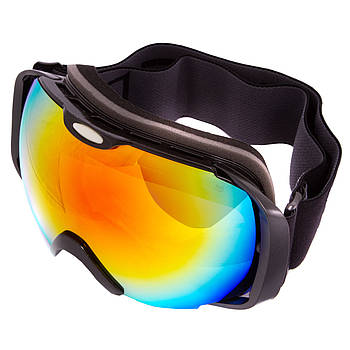 Окуляри гірськолижні для лиж і сноуборда SPOSUNE HX012 антифріг, подвійні лінзи дзеркальні жовті