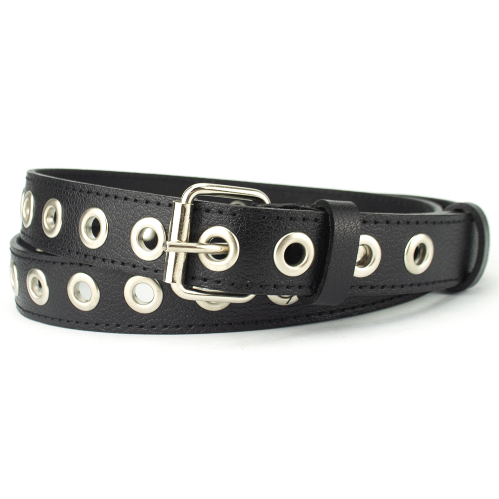 Ремінь жіночий шкіряний з люверсами чорний PS-3033 (130 см), фото 1