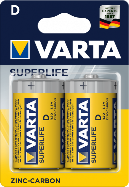Батарейка VARTA SUPERLIFE D BLI 2 ZINC-CARBON