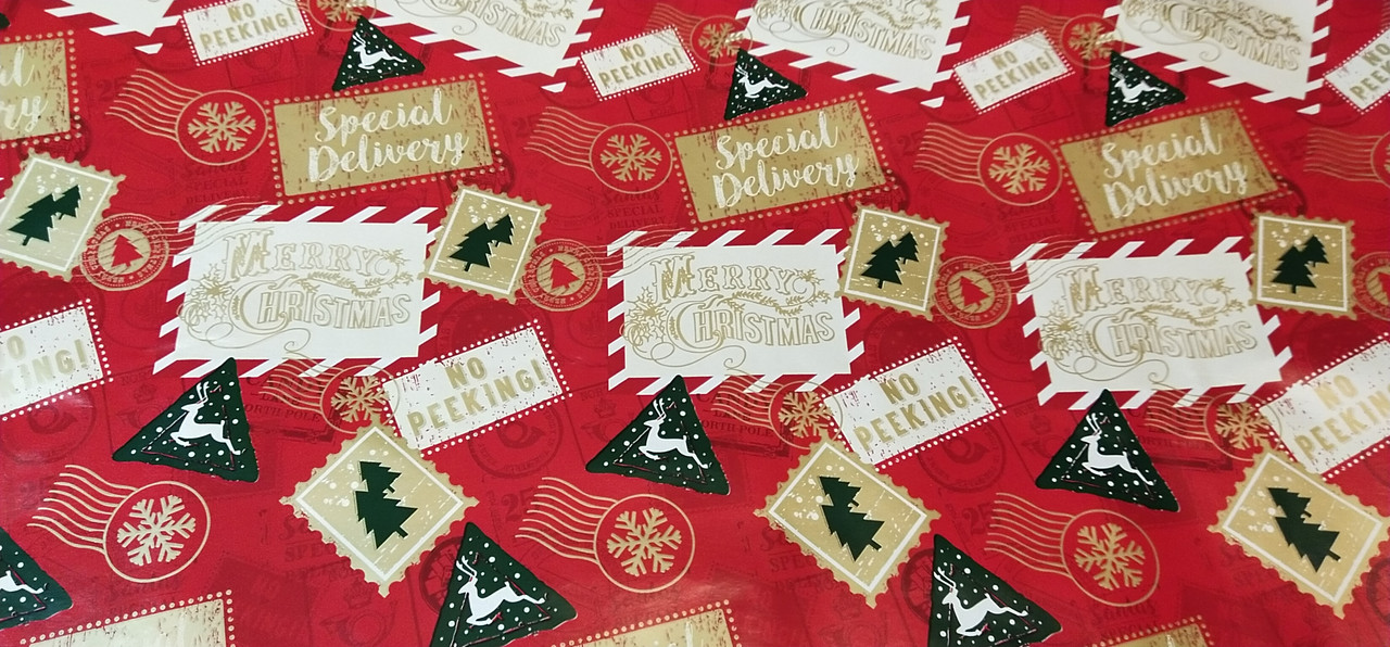 Пакувальний папір новорічна червона з малюнком пісьмо діду морозу розмір 1 метр 70 см 1 шт, фото 1