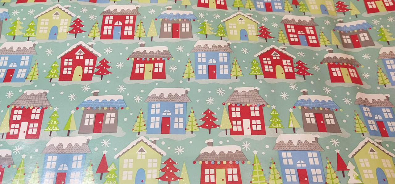 Пакувальний папір з малюнком новорічні будиночки розмір 1 метр 70 см 1 шт, фото 1