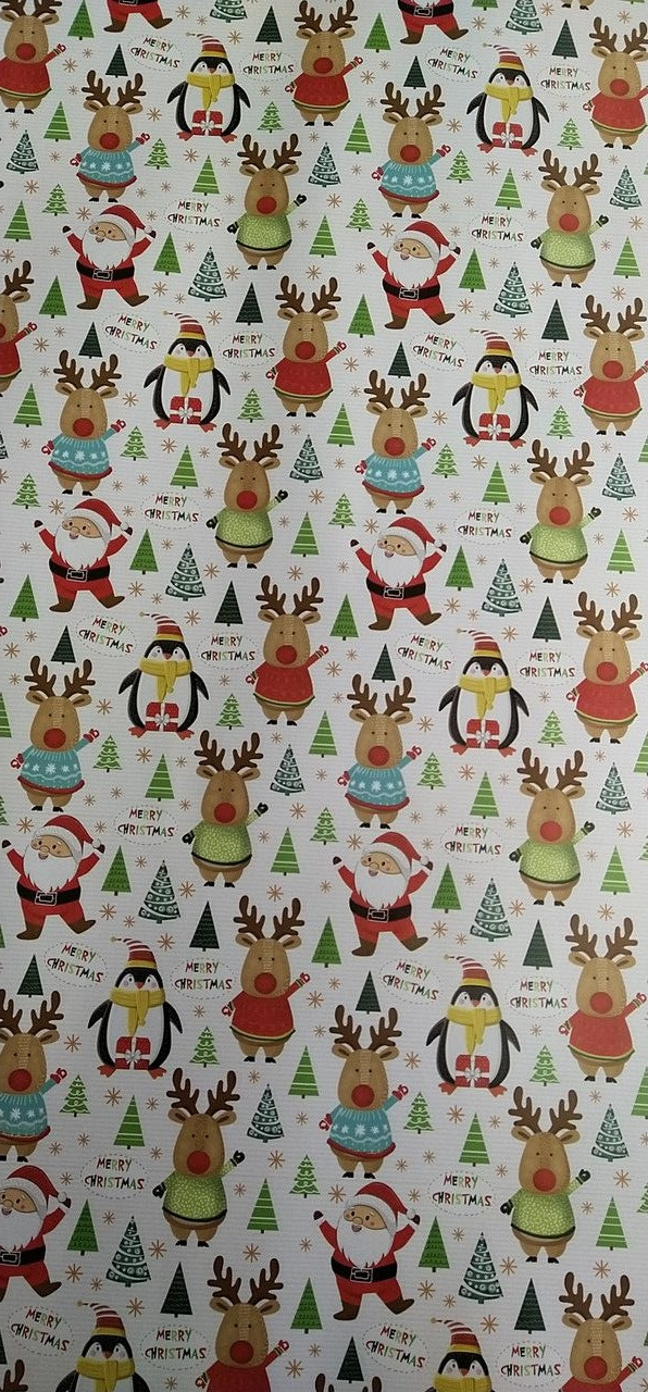 Новорічна пакувальний папір з малюнком ялинка дід мороз олені и надпис Mery Christmas! розмір 1 метр 70 см 1 шт, фото 1
