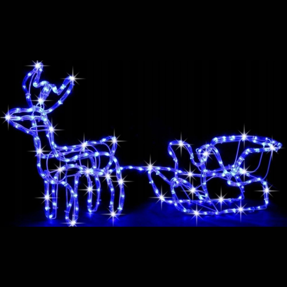 🔥 Фігура вулична, Олень із Санками світлодіодний LED Синій, Олень 45х47 см, Санки 50х22 см, Від мережі