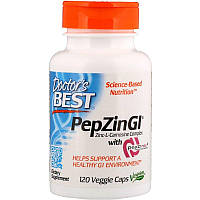 Doctor's Best, PepZin GI, запатентованный комплекс цинка и L-карнозина 120 растительных капсул