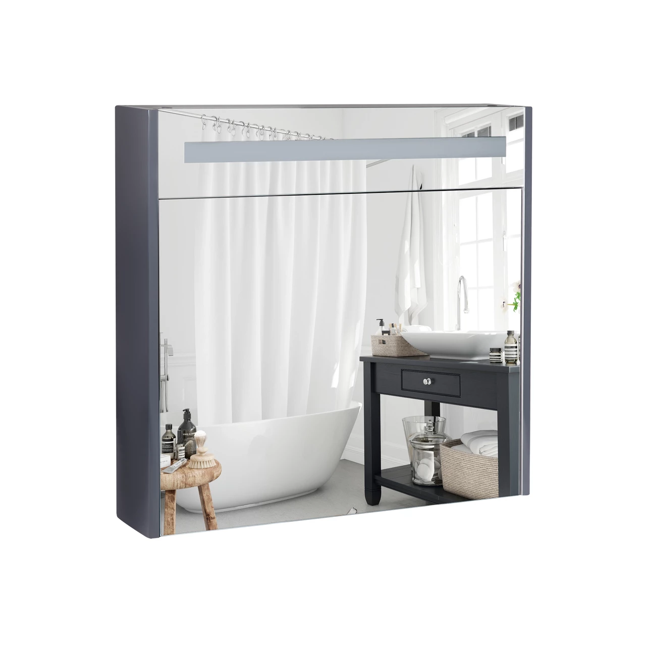 Дзеркальна шафа підвісна Qtap 800х730х145 Robin Graphite з LED-підсвічуванням QT1377ZP8002G