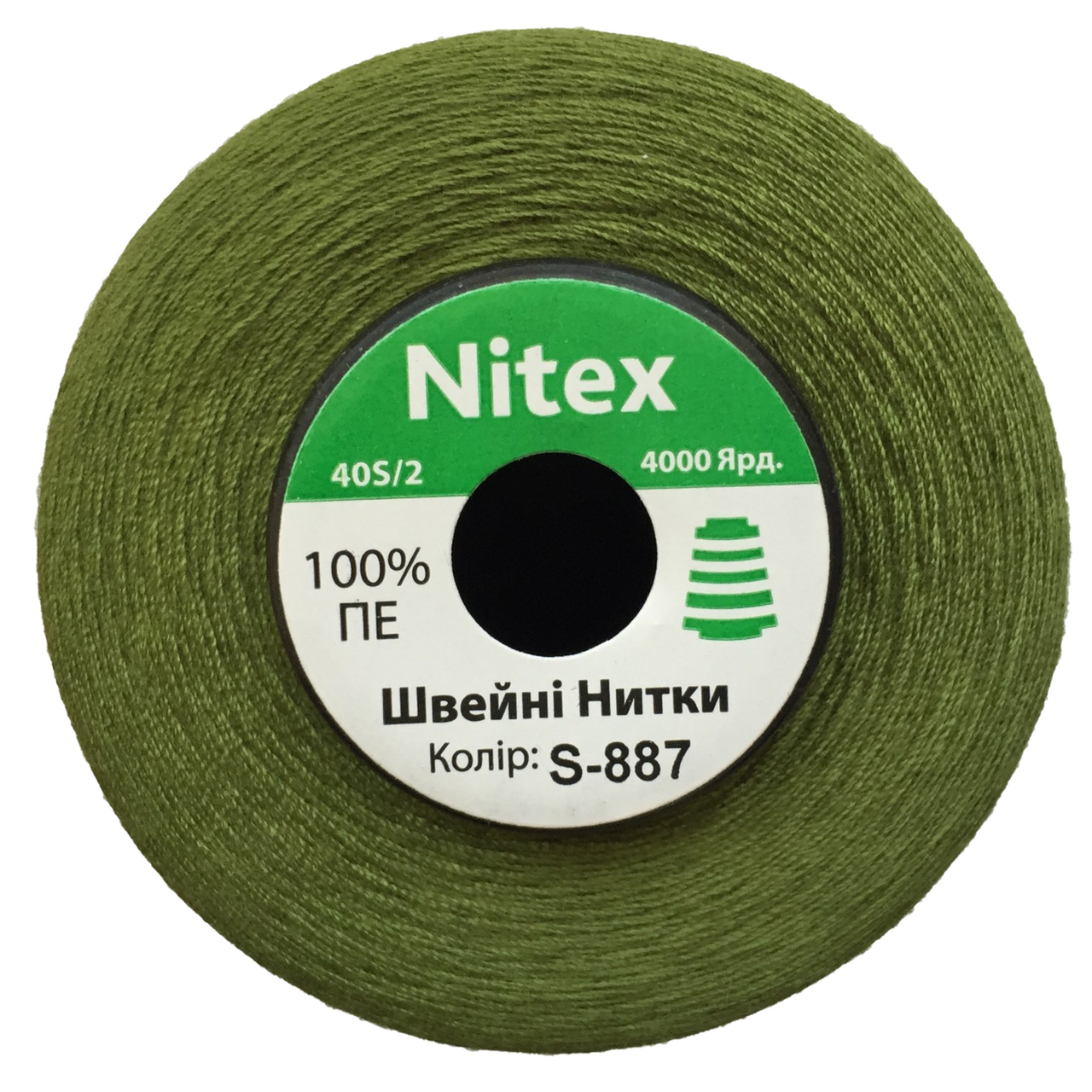 Швейна нитка 100% PE 40/2 колір S-887 зелений брудний (боб 4000ярдов)