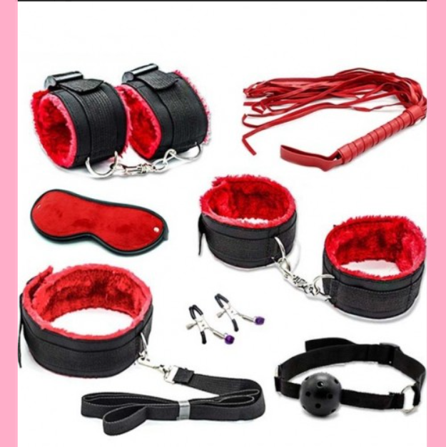 Грайливий садо-мазо набір, чорний із червоним, інтимні товари БДСМ, фото 1