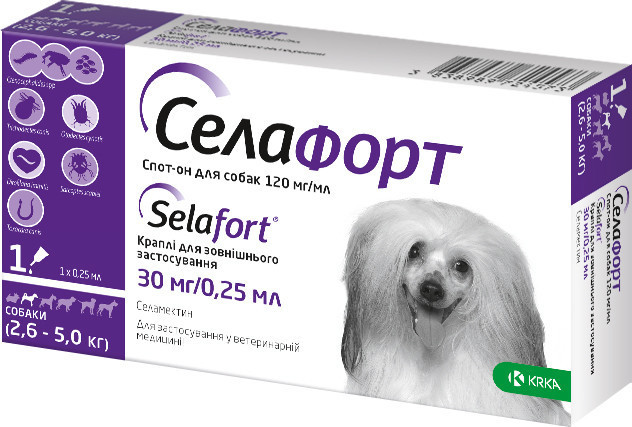 Селафорт Selafort Спот-он для собак вагою 2,6-5 кг краплі на холку, 30 мг/0,25 мл
