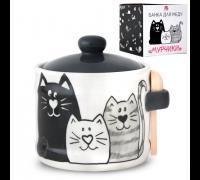 Банка для меду з дерев'янною ложкою "Мурчики" (h-8,5см, d-10см, об-м-420мл) 2370-19, фото 1