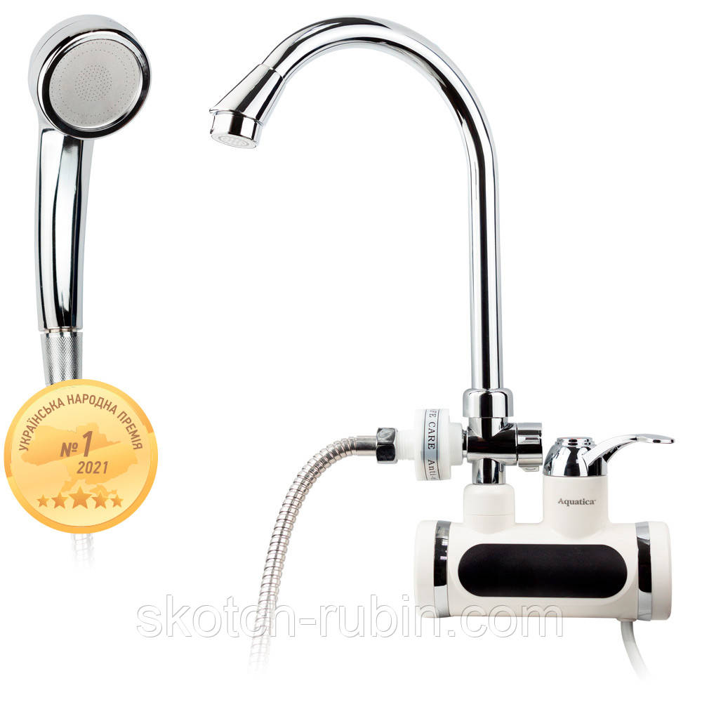 Кран-водонагрівач проточний JZ 3.0 кВт 0.4-5бар для ванни гусак вухо настінний AQUATICA (JZ-7C141W)