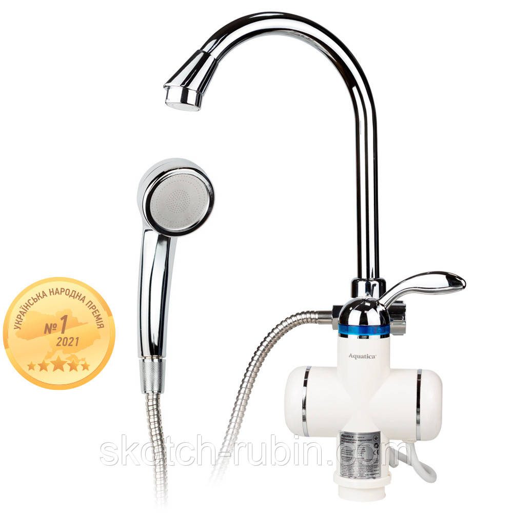 Кран-водонагрівач проточний LZ 3.0 кВт 0.4-5бар для ванни гусак вухо на гайці AQUATICA (LZ-6C111W), фото 1