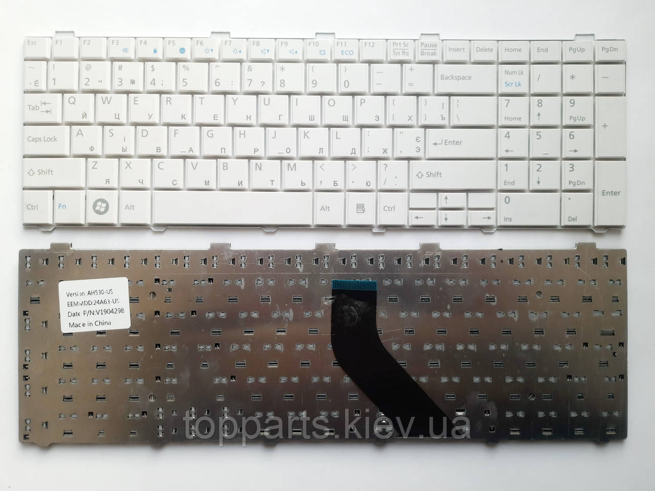 Клавіатура для ноутбуків Fujitsu LifeBook AH512, AH530, AH531, NH751 біла UA/RU/US