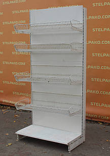 Торговий односторонній стелаж із кошиками "Колумб", 230х102 см., кремовий, Б/у