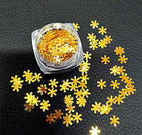 Снежинки золото для декора ( дизайна) ногтей в коробочке