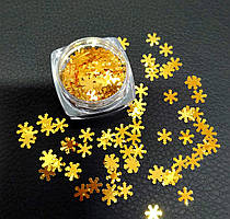 Сніжинки золото для декору ( дизайну) нігтів у коробочці