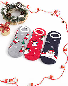 Набір чоловічих шкарпеток-слідків новорічних махрових Дід Мороз