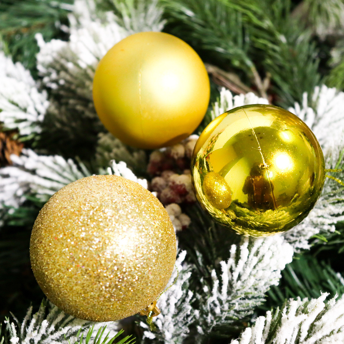 🔥 Вау!Упаковка 24 шт Ялинкових Куль Bonita 6 см, Матовий, Глянець, Гліттер | Золотистий