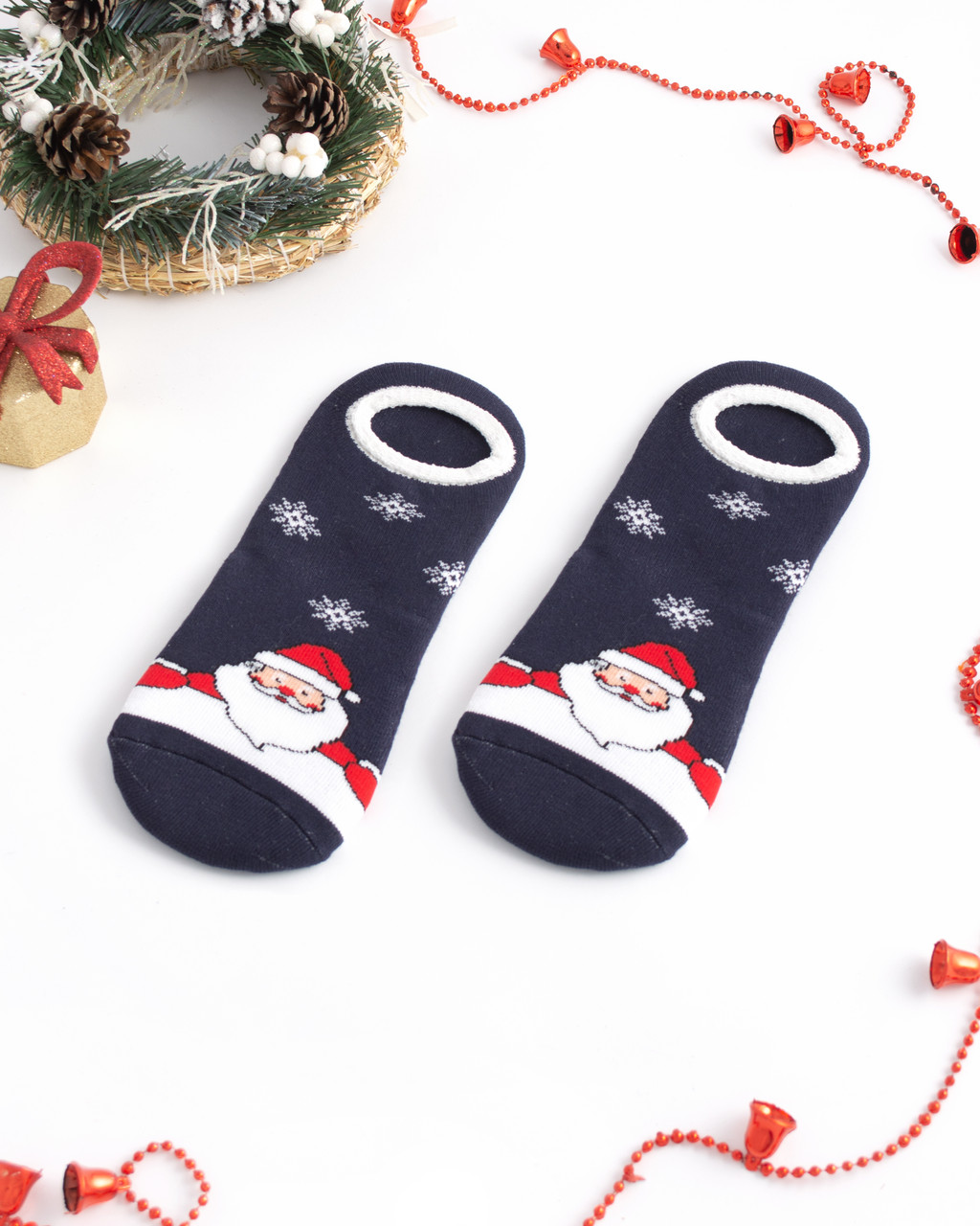 Шкарпетки-сліди чоловічі новорічні махрові Дід Мороз Синій