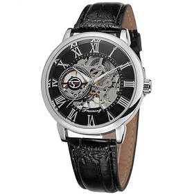 Чоловічий годинник, механіка - Skeleton (Скелетон)- Forsining 8099 Black-Silver-Black