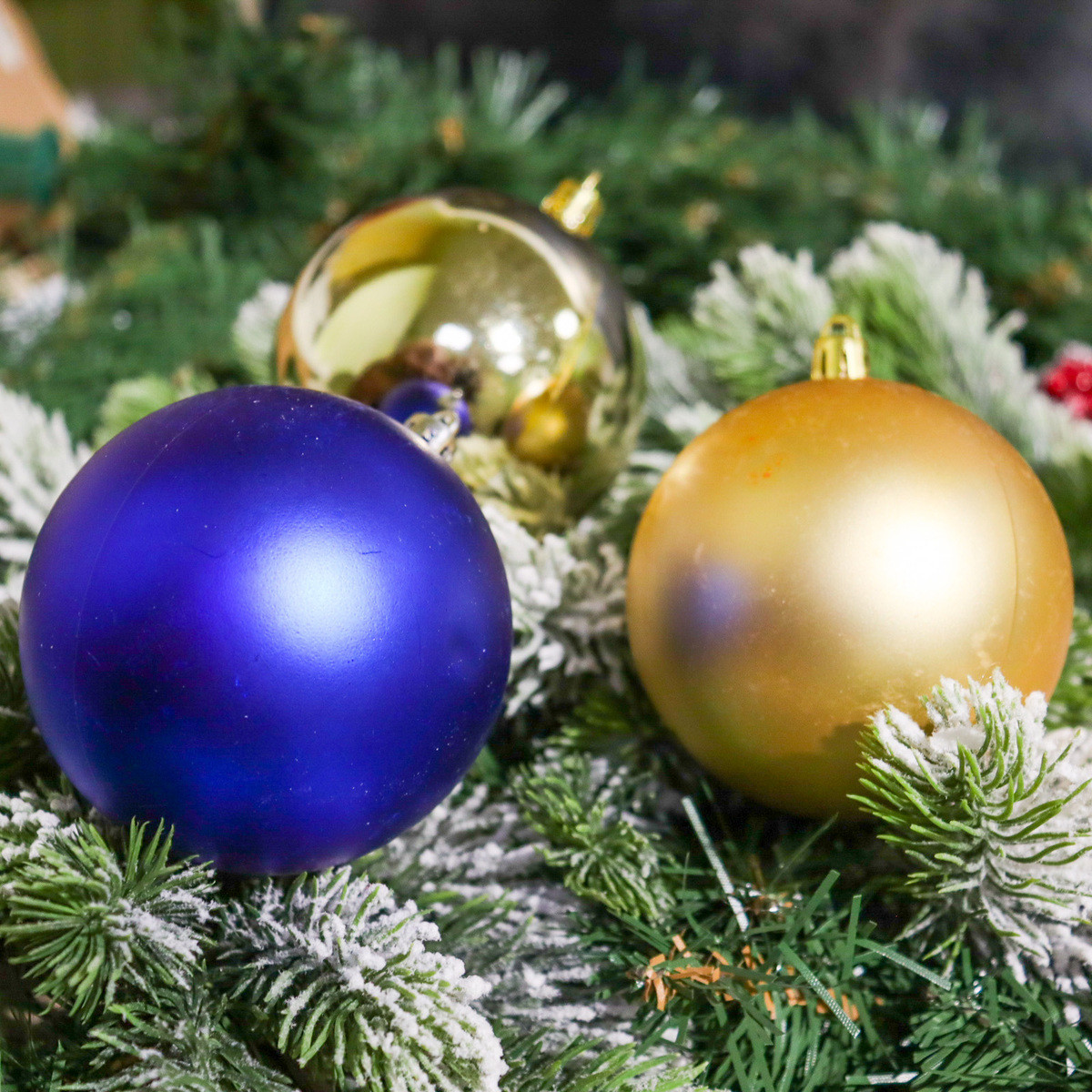 🔥 Вау! Упаковка 24 шт Ялинкових Кульів Bonita 8 см, Матовий та Глянець, Синій + Золотий