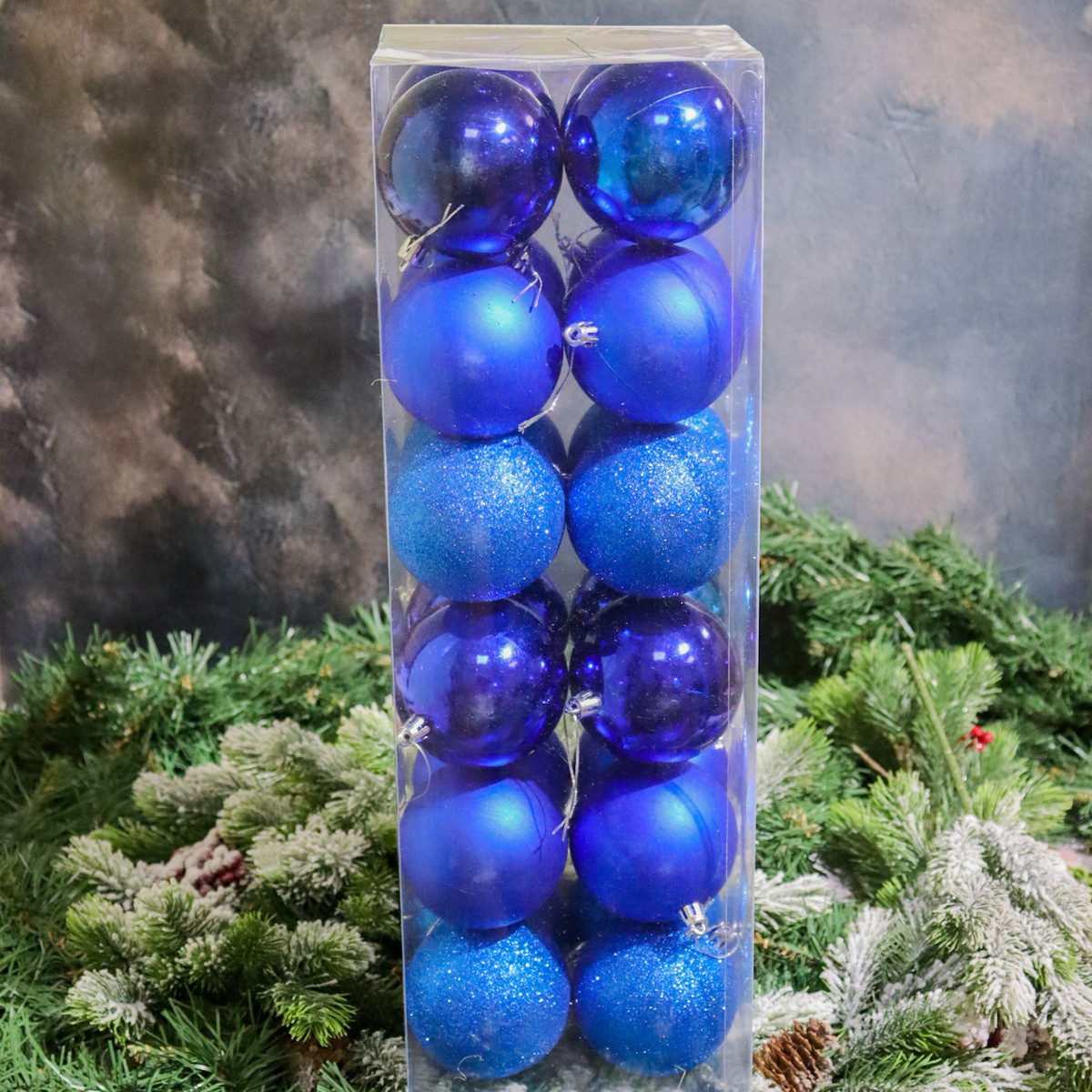 🔥 Вау! Упаковка 24 шт Ялинкових Куль Bonita 8 см, Матовий, Глянець, Гліттер | Синій