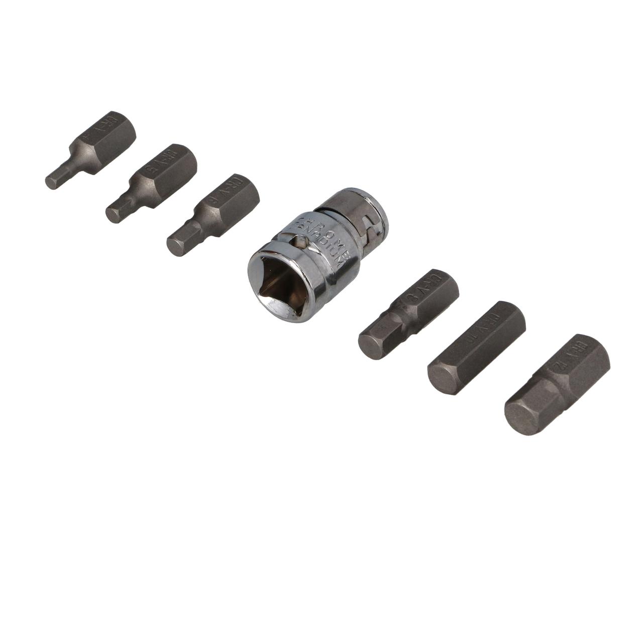 Біти шестигранні 1/2", 4-12 мм+ адаптер перехідник, FasterTools, набір 7 шт (5384)