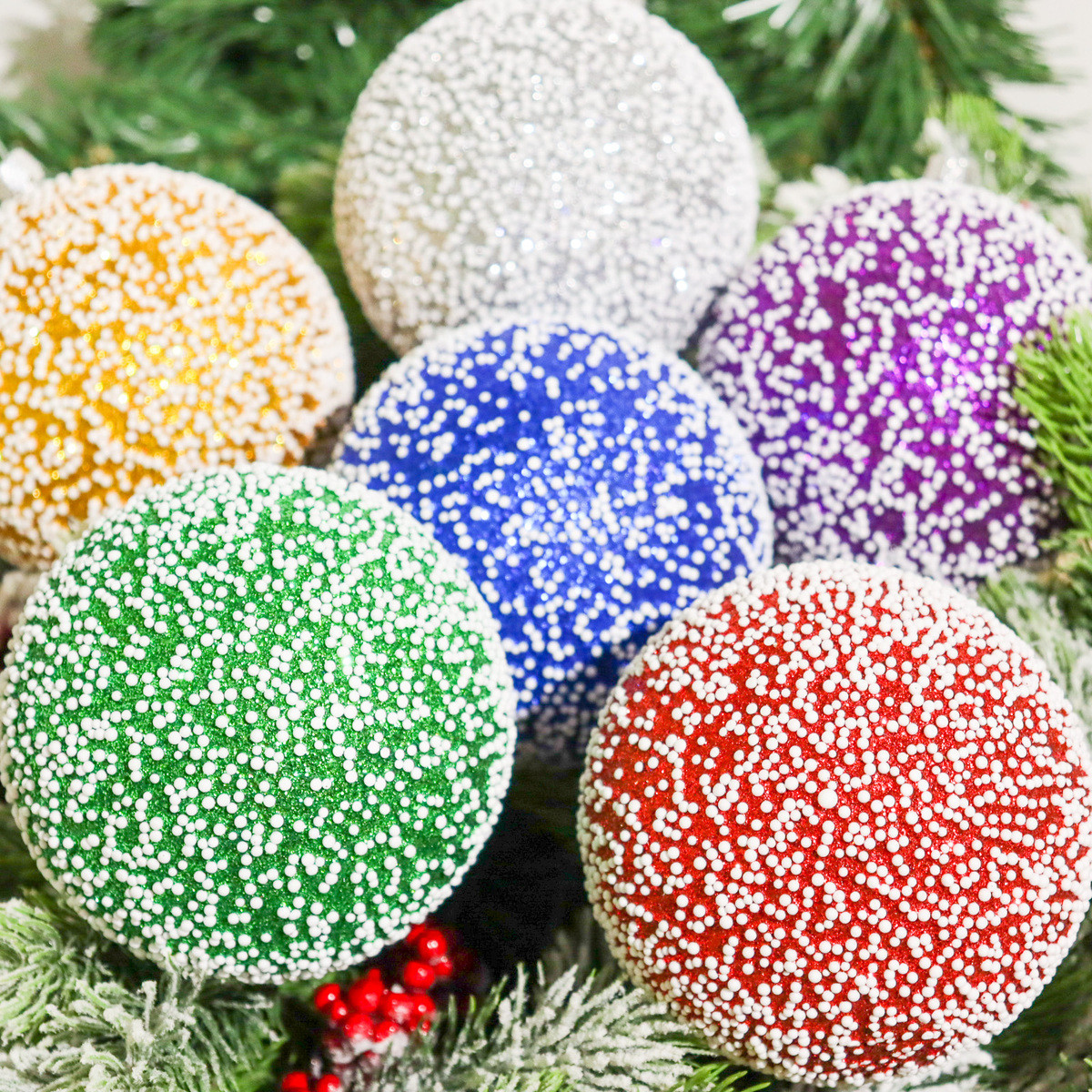 🔥 Вау! Упаковка 6 шт Ялинкових кульок Bonita 10 см Блискучий з Ієнім, Асорті 6 кольорів, фото 1