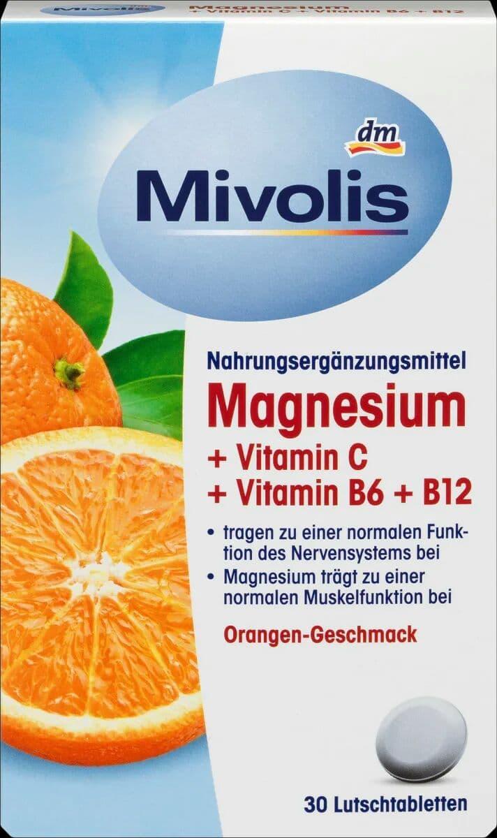 Комплекс вітамінів Міволіс Магній + С + В6 + В12 Mivolis Magnesium Vitamin C + B6 + B12 (ПАСТИЛКИ), фото 1