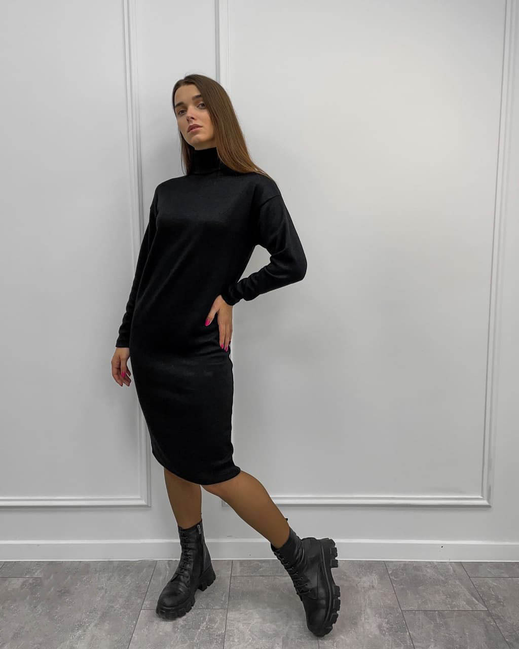 Тепла ангорова сукня міді, стильна тепла сукня з ангори "Аміна" Базова якісна жіноча сукня, фото 1