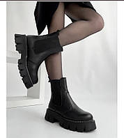 Женские чёрные ботинки Челси на массивной подошве 38 35, Натуральная кожа