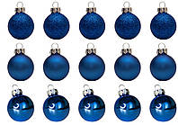Набор елочных шаров мини, 15 шт, D3 см, синий, микс, стекло (390014-4)