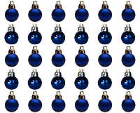 Набір ялинкових куль міні-кулі в коробці, 30 шт, d2,5 см, синій, глянець, пластик (032327-4)
