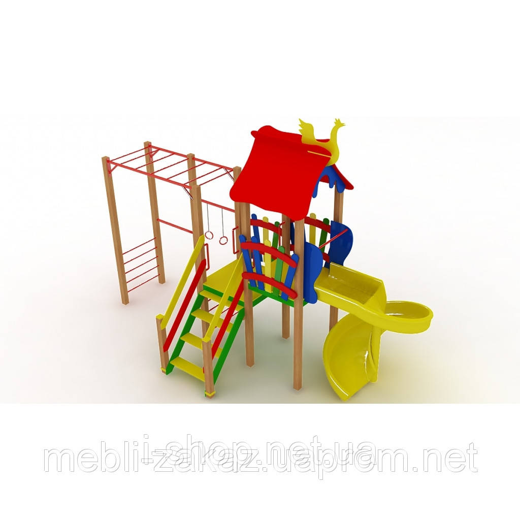 Дитячий комплекс "Котик" з пластиковою гіркою, висота гірки 1,5 м.
