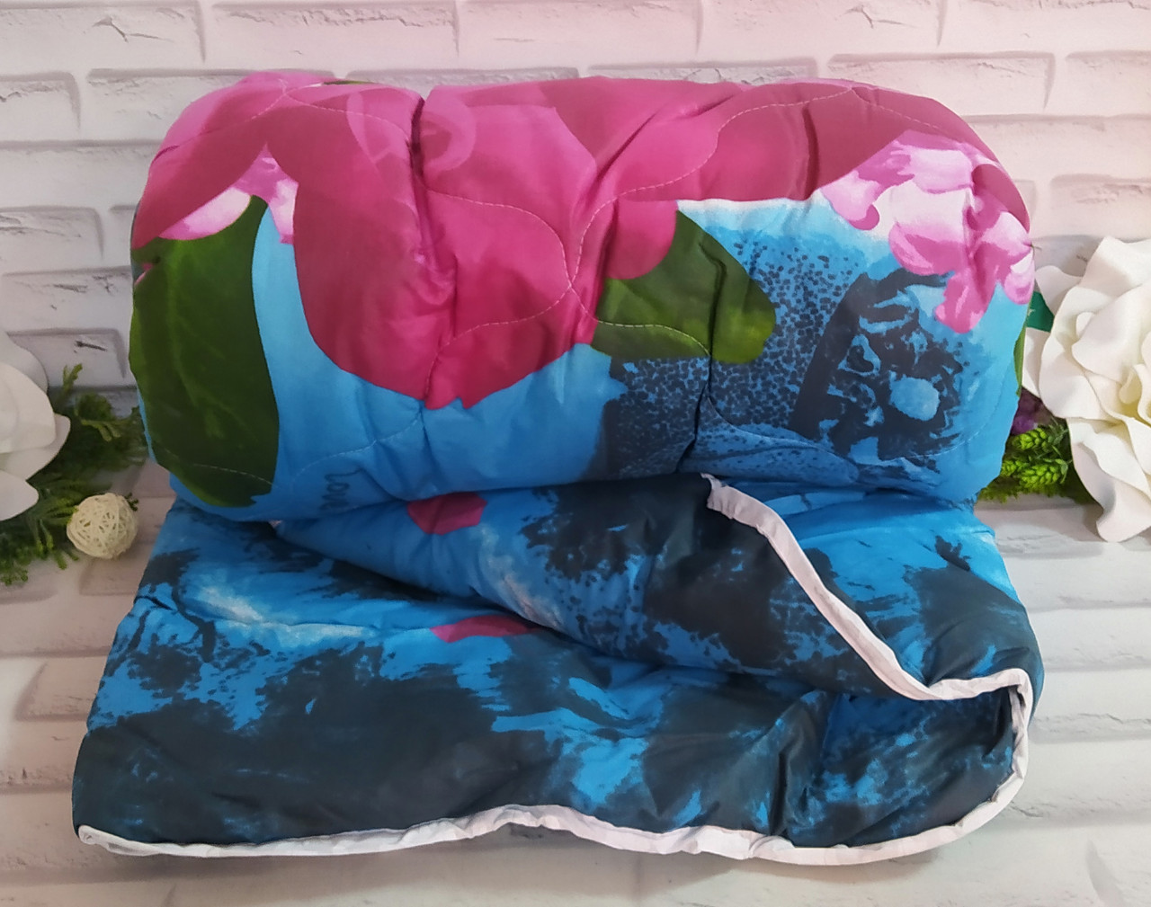 Ковдра двоспальна розмір 180х210 см тканина полікоттон наповнювач подвійний силікон 100% О-1019