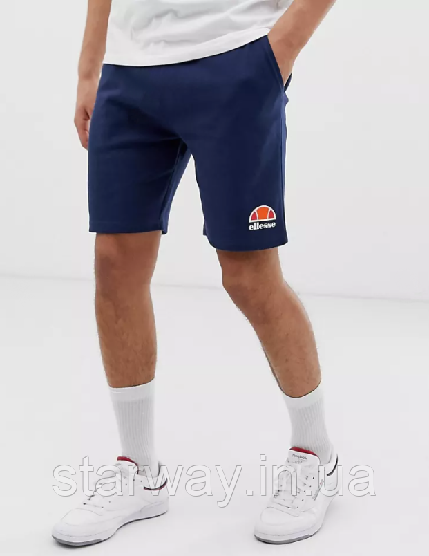 Темно сині трикотажні шорти з принтом ellesse