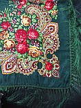 Хустка палантин з бахромою в українському народному стилі, зелена Туреччина, фото 4
