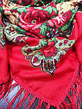 Хустка палантин з бахромою в українському народному стилі, червона Туреччина, фото 2