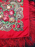Хустка палантин з бахромою в українському народному стилі, червона Туреччина, фото 3