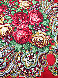 Хустка палантин з бахромою в українському народному стилі, червона Туреччина, фото 5