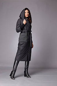 Жіночий пуховик зимовий теплий чорний на ізософті з капюшоном Marshal Wolf MKMO-115