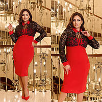 Жіноча приталена сукня з сорочковим коміром батал: 48-50, 52-54, 56-58, 60-62 - чорний, червоний, індиго