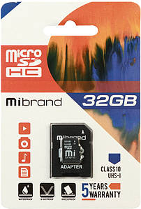 Карта пам'яті Mibrand 32GB (UHS-1) Class 10 + SD адаптер